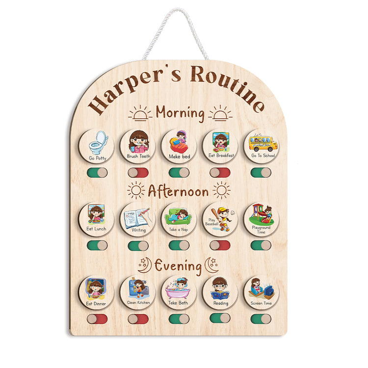 Personalized Toddler Daily Chore Chart List For Kids, Wooden Schedule Board With Custom Name, Behavior Board For Kids