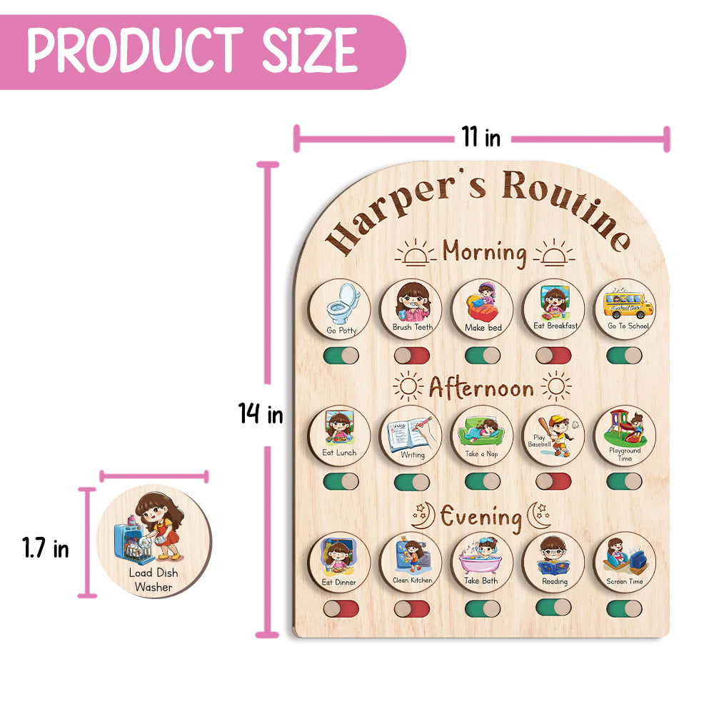 Personalized Toddler Daily Chore Chart List For Kids, Wooden Schedule Board With Custom Name, Behavior Board For Kids