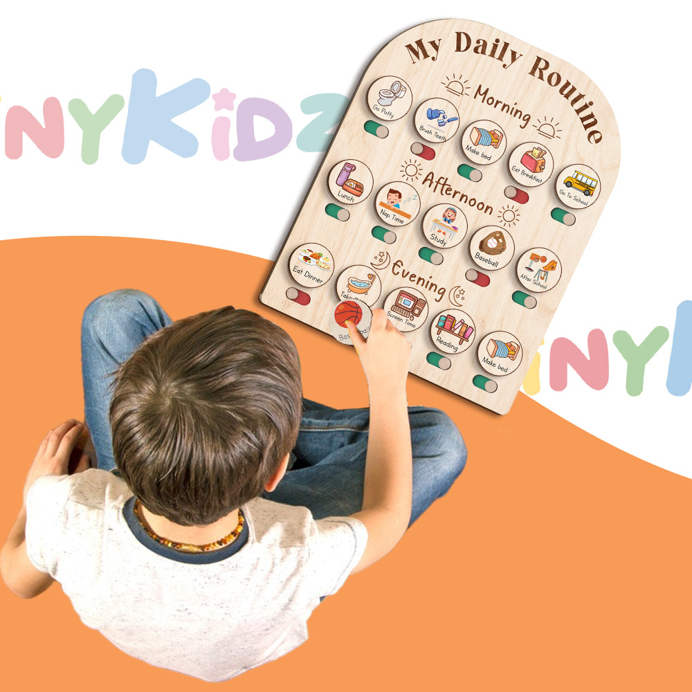 Personalized Toddler Daily Chore Chart List For Kids, Wooden Schedule Board With Custom Name, Behavior Board For Kids