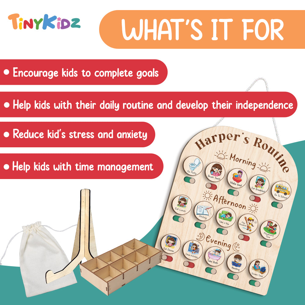 Personalized Toddler Daily Chore Chart List For Kids, Wooden Schedule Board With Custom Name, Behavior Board For Kids