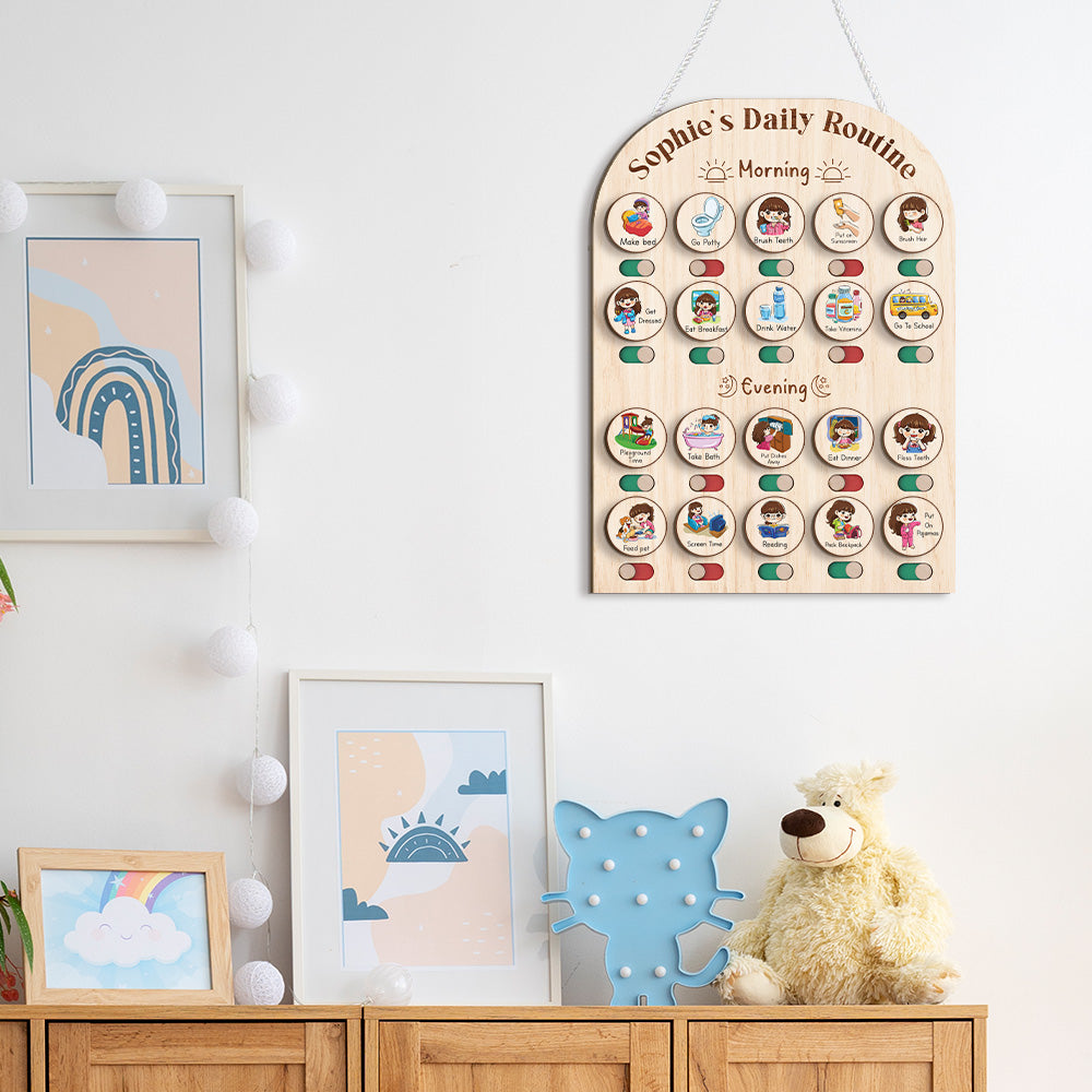 Custom Wooden Daily Schedule Board For Kids, Chore Chart For Kids, Moring Routine For Kids