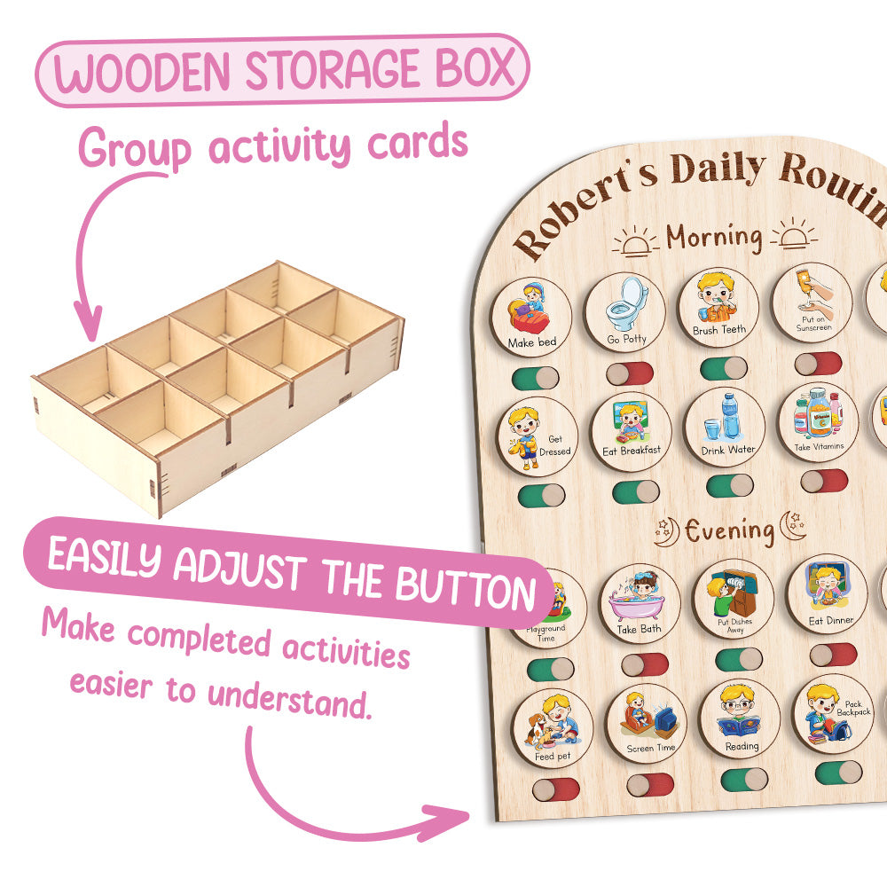 Custom Wooden Daily Schedule Board For Kids, Chore Chart For Kids, Moring Routine For Kids
