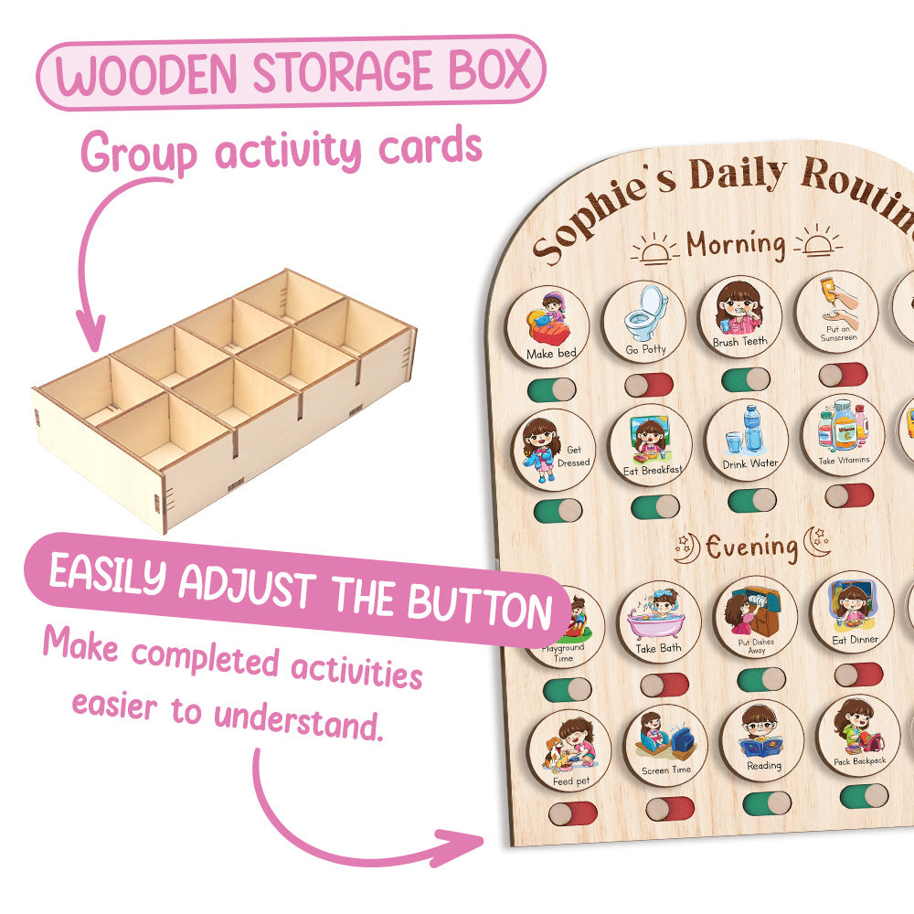 Custom Wooden Daily Schedule Board For Kids, Chore Chart For Kids, Moring Routine For Kids