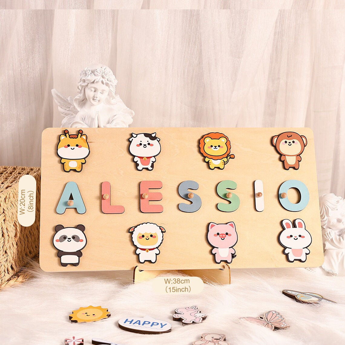 Wood Toys for One-Year-Old, Personalized Name Puzzle with Zoos-Animal, Custom Montessori Toys