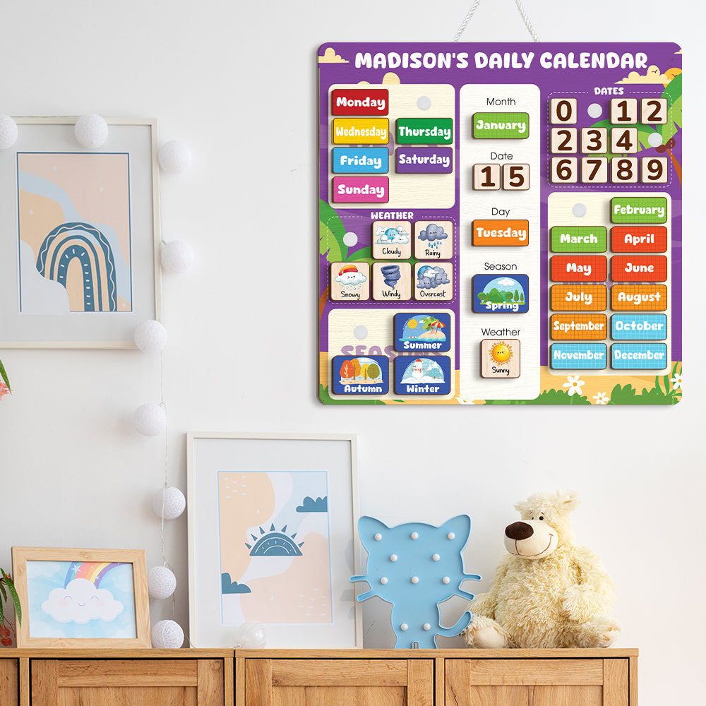 Wooden Chore Chart For Kids, Preschool Calendar For Kids Learning At Home, Montessori Toy For Kids