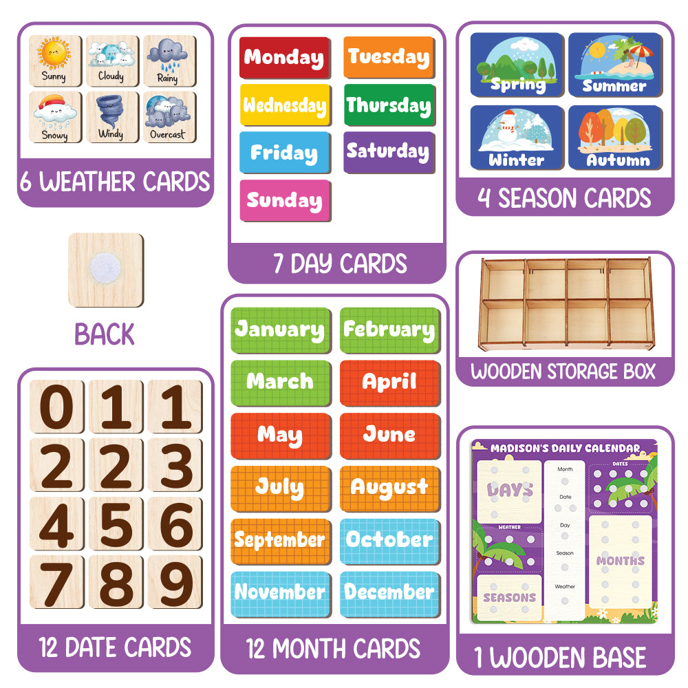 Wooden Chore Chart For Kids, Preschool Calendar For Kids Learning At Home, Montessori Toy For Kids