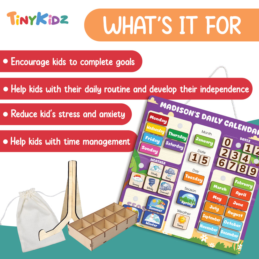 Wooden Chore Chart For Kids, Preschool Calendar For Kids Learning At Home, Montessori Toy For Kids