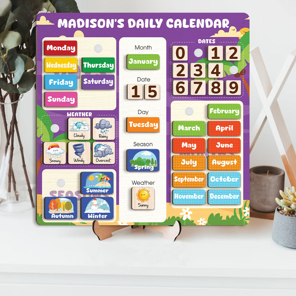 Wooden Chore Chart For Kids, Preschool Calendar For Kids Learning At Home, Montessori Toy For Kids
