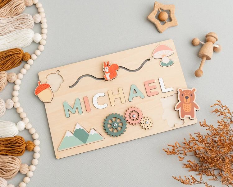 Wooden Name Puzzle, Busy Board, Pastel Name Puzzle Custom