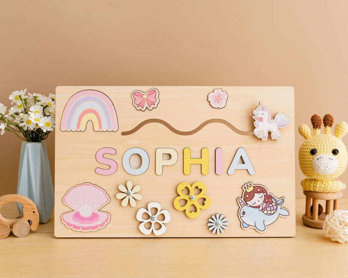 Wooden Name Puzzle, Busy Board, Pastel Name Puzzle Custom
