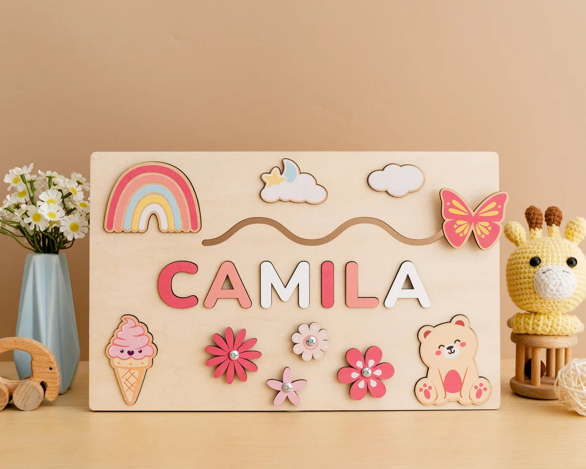 Wooden Name Puzzle, Busy Board, Pastel Name Puzzle Custom
