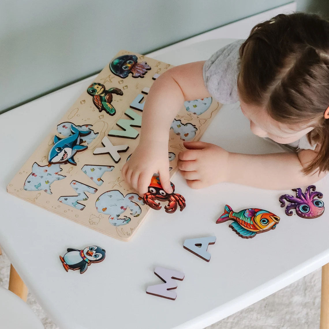 Personalized Wooden Name Puzzle, Ocean Nursery Decor, Montessori Toys Board