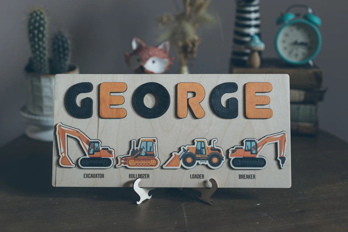 Wooden Name Puzzle With Tools Shapes And Letters -Educational Toys For Kids - Montessori Toys Board Custom Name