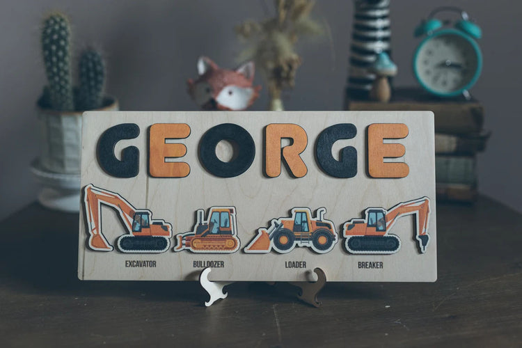 Wooden Name Puzzle With Tools Shapes And Letters -Educational Toys For Kids - Montessori Toys Board Custom Name