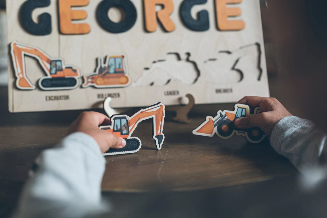 Wooden Name Puzzle With Tools Shapes And Letters -Educational Toys For Kids - Montessori Toys Board Custom Name