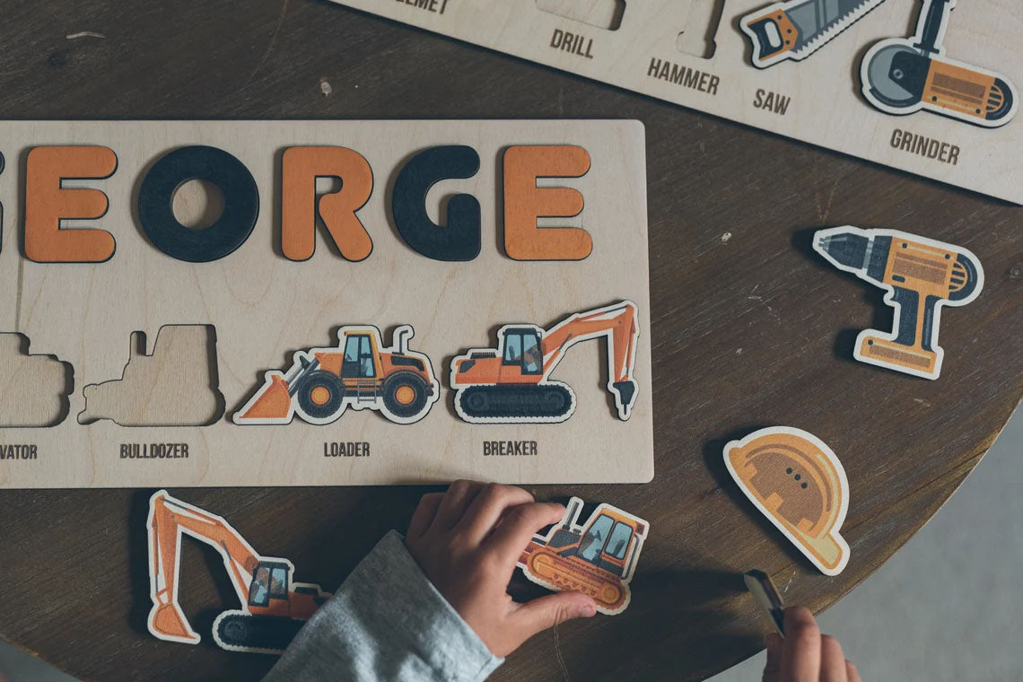 Wooden Name Puzzle With Tools Shapes And Letters -Educational Toys For Kids - Montessori Toys Board Custom Name