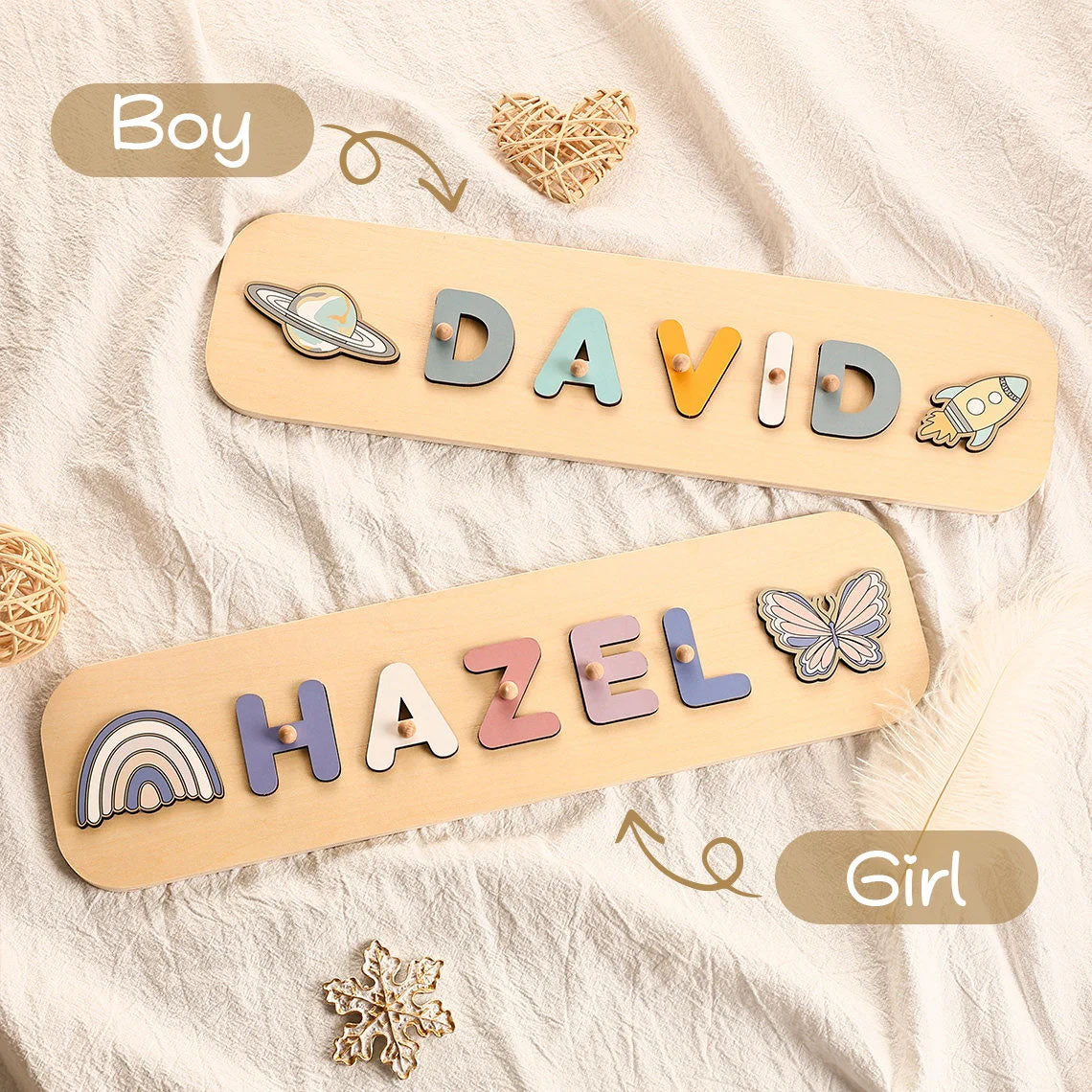 Wooden Personalized Baby Name Puzzles, Montessori Toys Of Kids